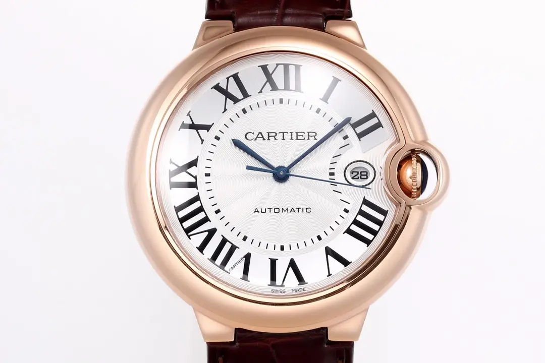 3K Factory Cartier Ballon Bleu 42mm Rose Gold Brown Leather – Top Quality Replica Watch Popular 2751
