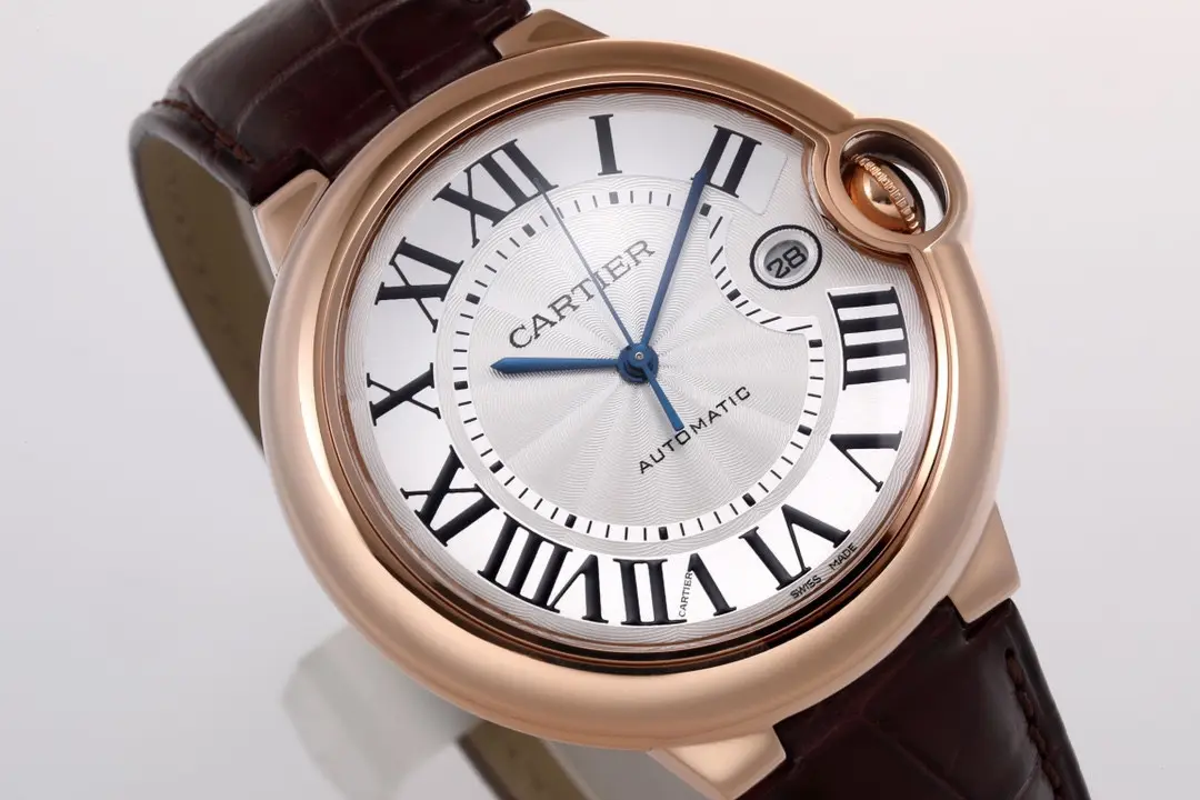 3K Factory Cartier Ballon Bleu 42mm Rose Gold Brown Leather – Top Quality Replica Watch Popular 2751