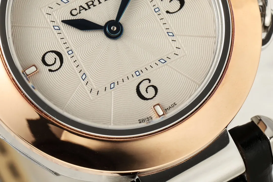 FashionForward AF Factory Cartier Ballon Bleu White Dial Rose Gold and Steel Automatic Ladies Watch with Black Leather Strap 5398