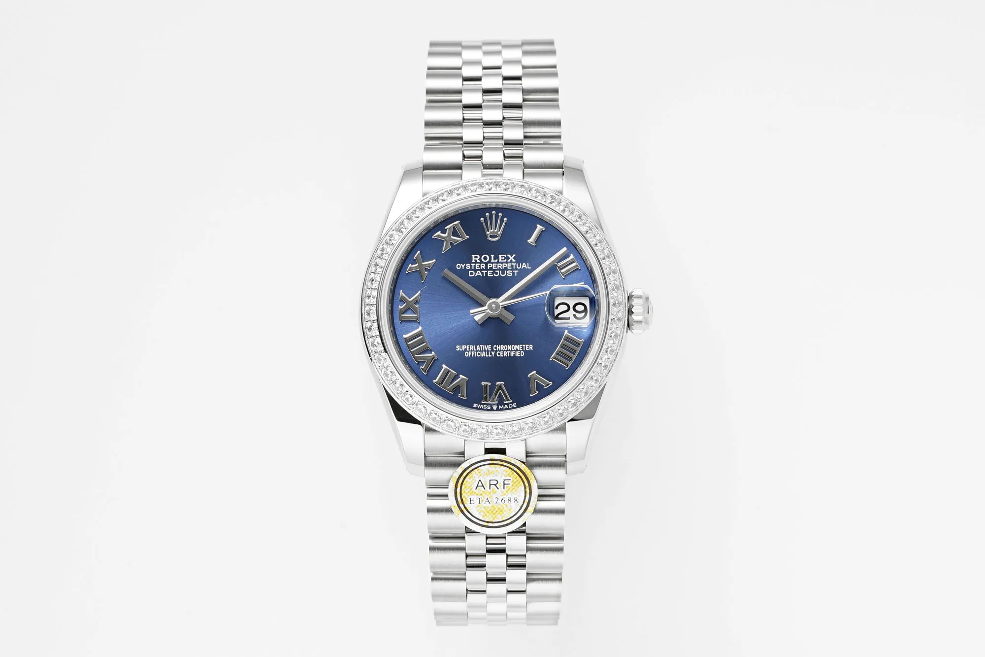 Vibrant AR Factory Rolex Datejust 31mm Blue Roman Dial Diamond Bezel Stainless Steel Jubilee Bracelet Women’s Luxury Watch 4961