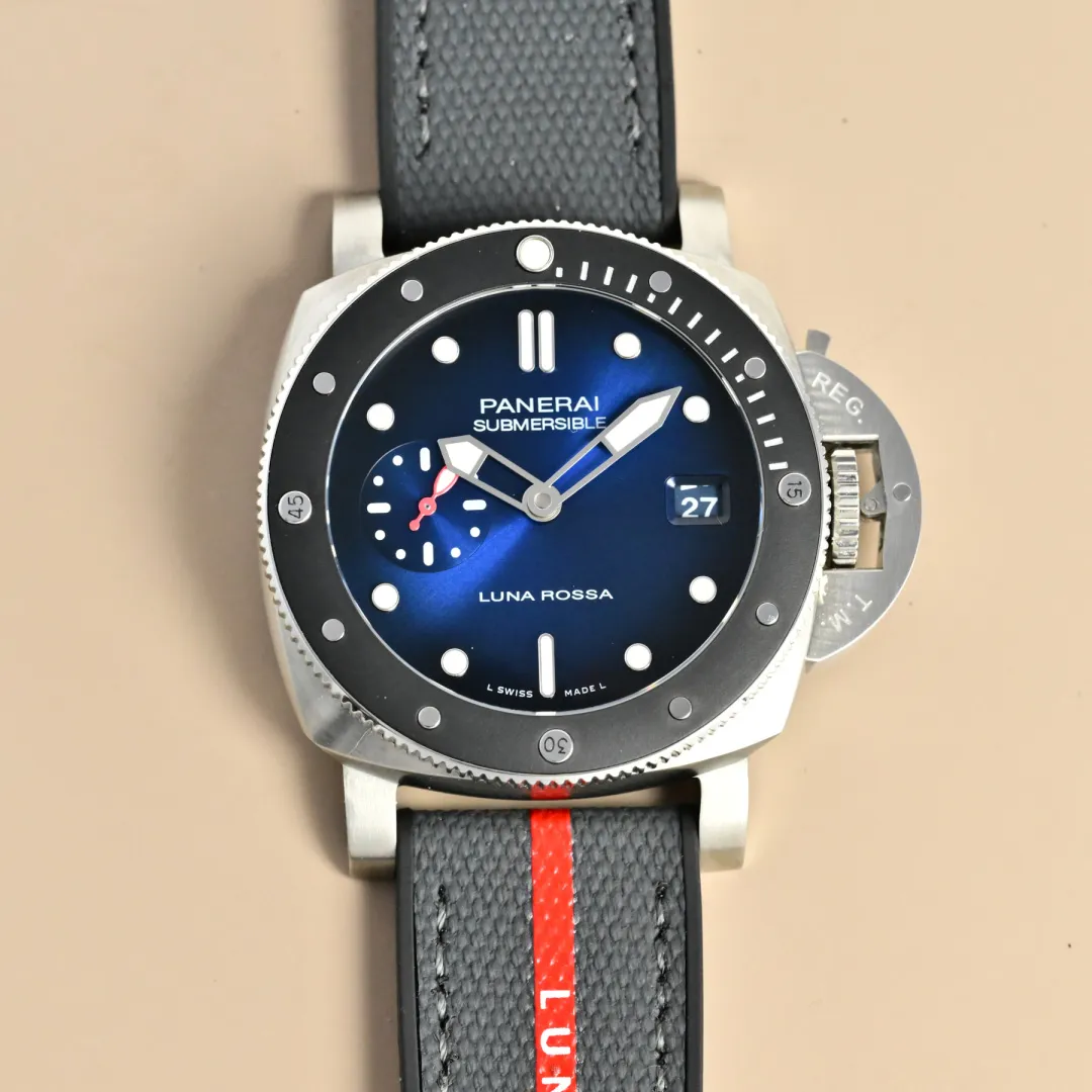 VS Factory Panerai Submersible Luna Rossa Automatic Blue Dial Grey Rubber Strap with Red Accents Men’s Dive Watch Attractive 789