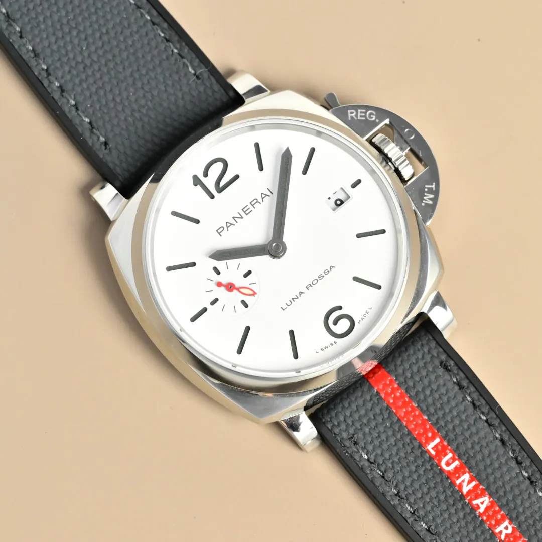 Panerai Luminor Luna Rossa Automatic White Dial Stainless Steel Case Grey Fabric Strap Men’s Watch Sporty 808