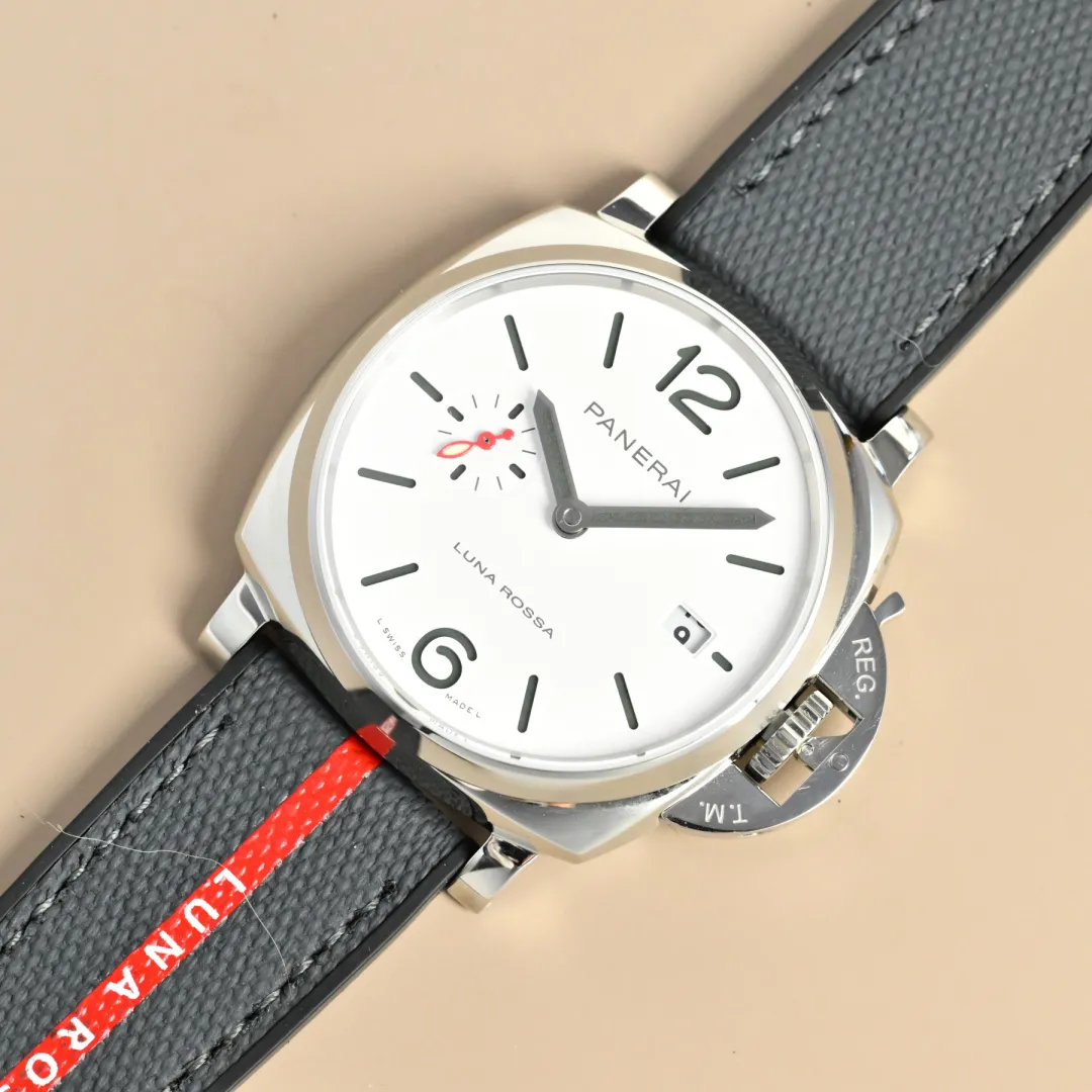 Panerai Luminor Luna Rossa Automatic White Dial Stainless Steel Case Grey Fabric Strap Men’s Watch Sporty 808