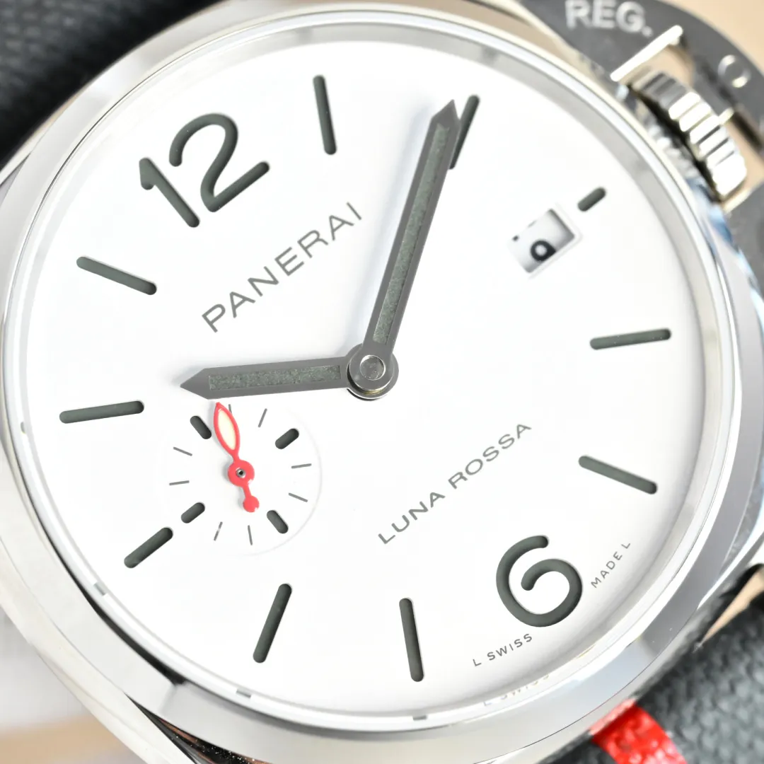 Panerai Luminor Luna Rossa Automatic White Dial Stainless Steel Case Grey Fabric Strap Men’s Watch Sporty 808