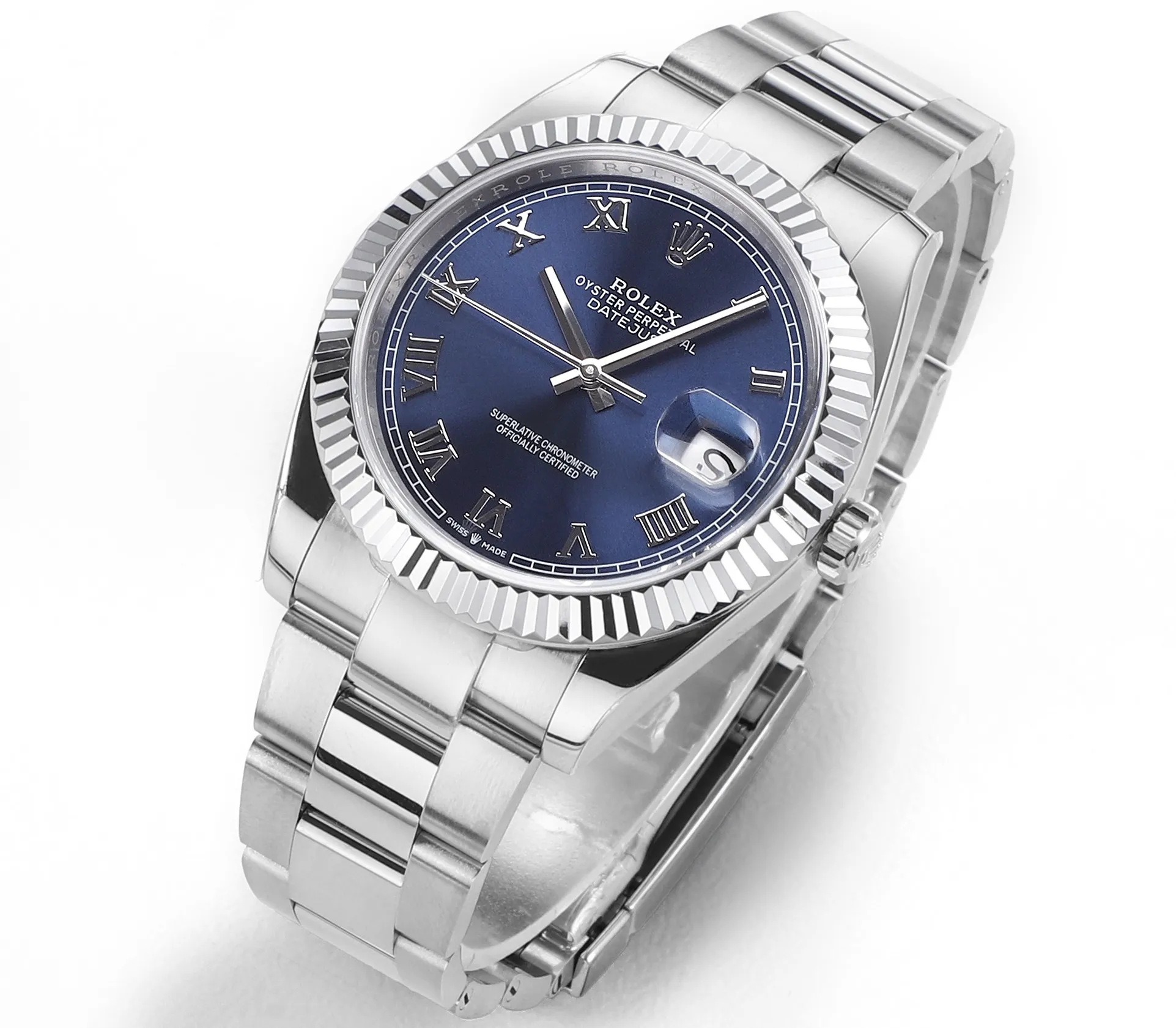 Lightweight AR Factory Rolex Datejust 41mm Blue Roman Dial Fluted Bezel Stainless Steel Oyster Bracelet Men’s Watch 4945
