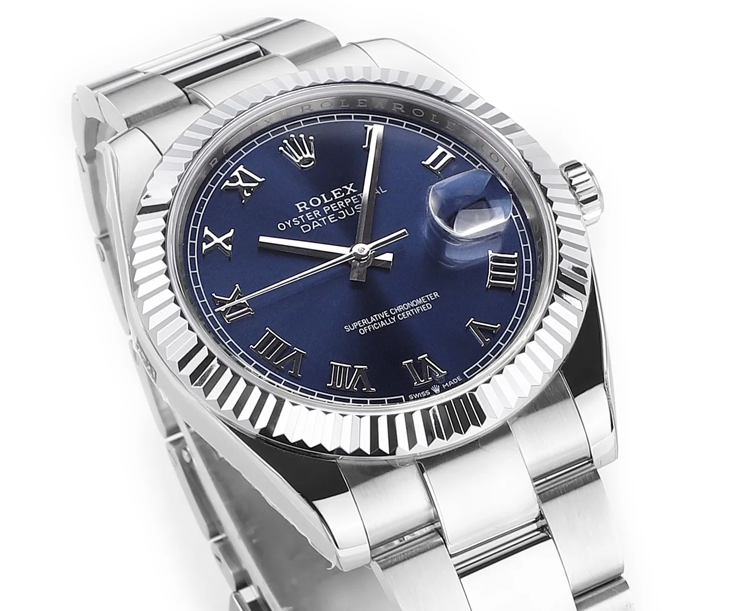 Lightweight AR Factory Rolex Datejust 41mm Blue Roman Dial Fluted Bezel Stainless Steel Oyster Bracelet Men’s Watch 4945