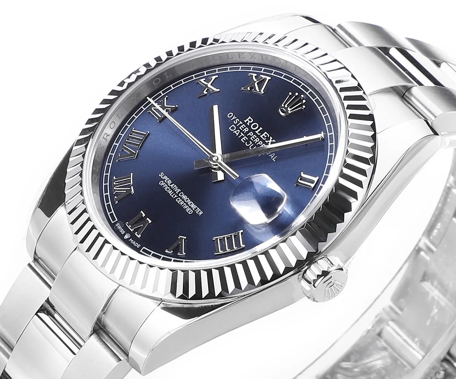 Lightweight AR Factory Rolex Datejust 41mm Blue Roman Dial Fluted Bezel Stainless Steel Oyster Bracelet Men’s Watch 4945