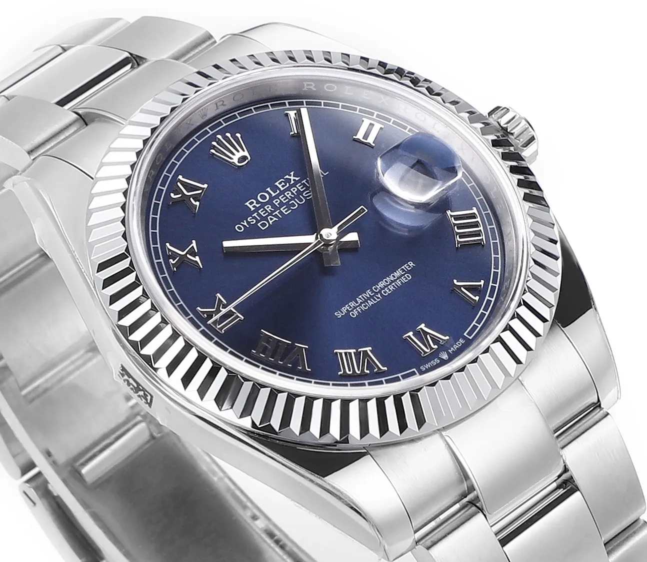 Lightweight AR Factory Rolex Datejust 41mm Blue Roman Dial Fluted Bezel Stainless Steel Oyster Bracelet Men’s Watch 4945