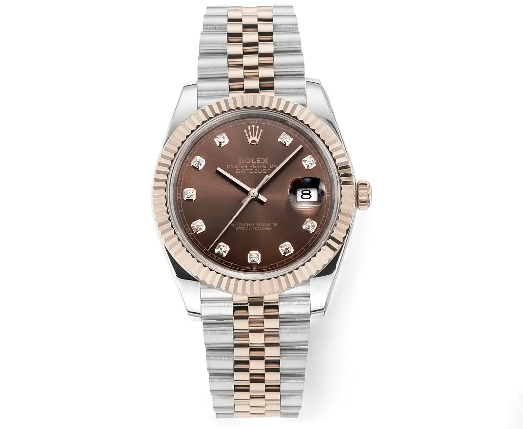 Breathable Rolex Datejust 41mm Watch – Brown Dial, Two-Tone Steel and Rose Gold, Fluted Bezel, Super Clone 153