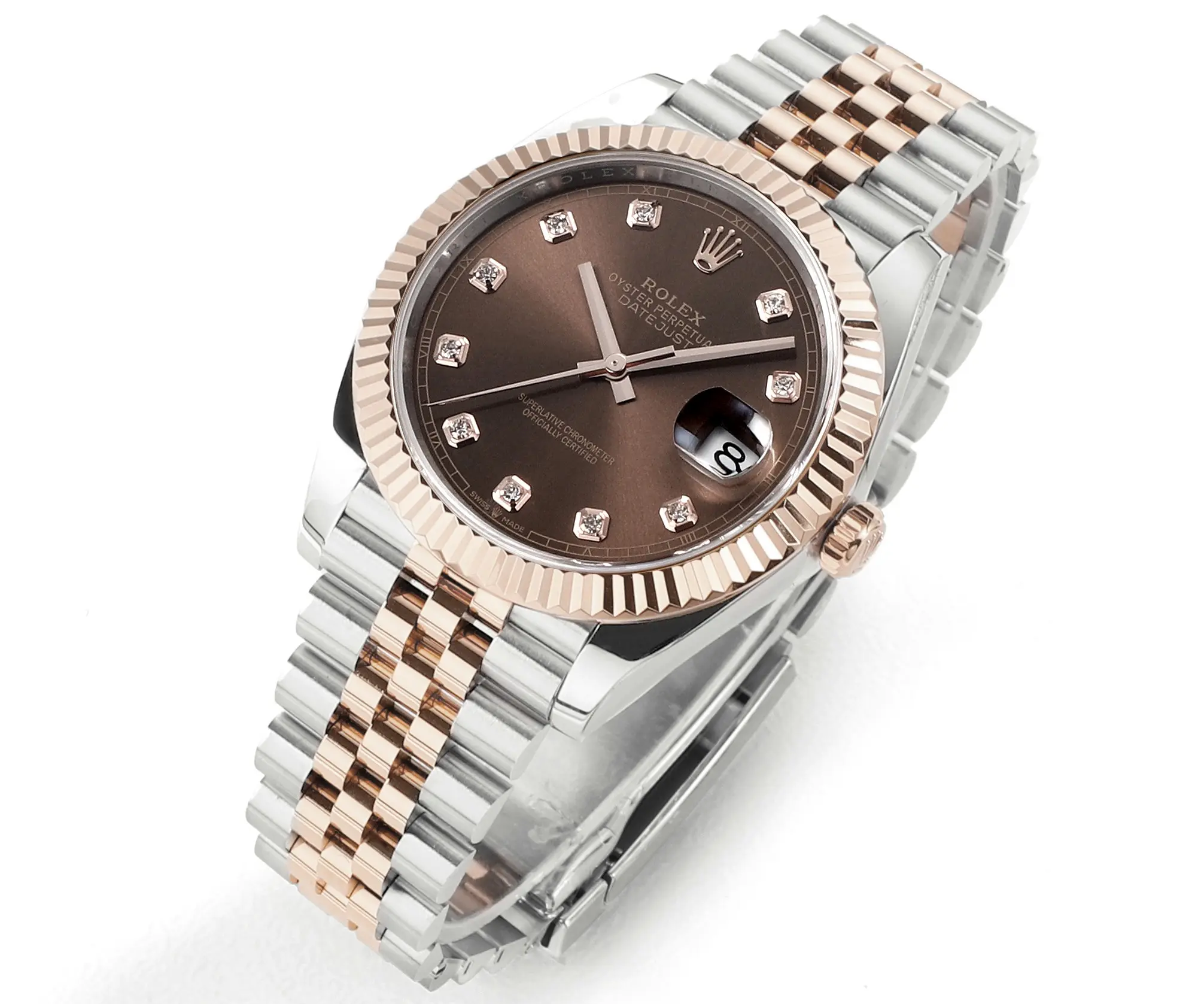 Breathable Rolex Datejust 41mm Watch – Brown Dial, Two-Tone Steel and Rose Gold, Fluted Bezel, Super Clone 153