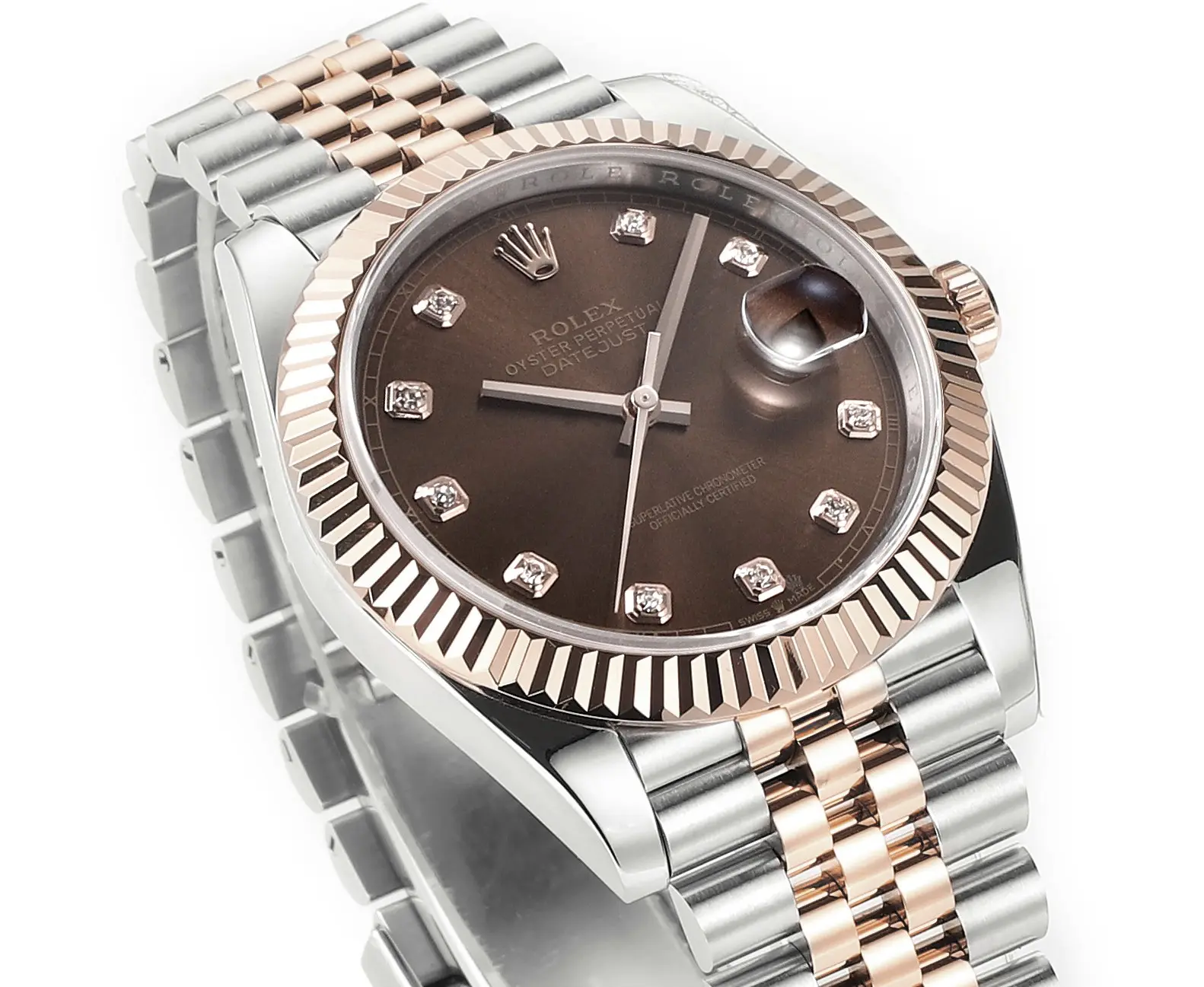 Breathable Rolex Datejust 41mm Watch – Brown Dial, Two-Tone Steel and Rose Gold, Fluted Bezel, Super Clone 153