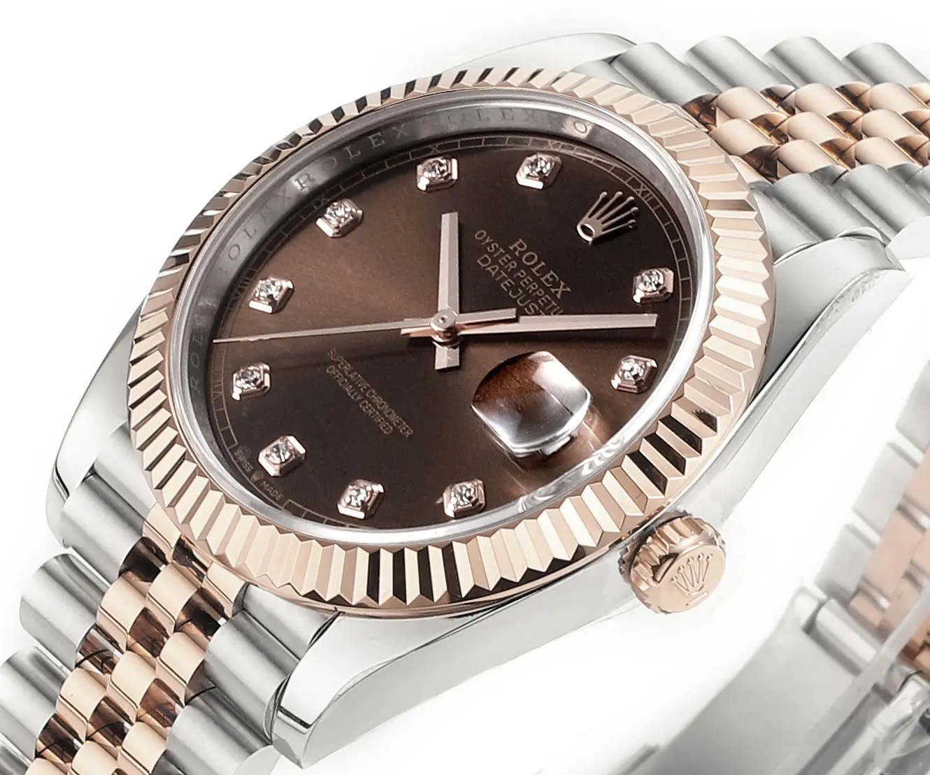 Breathable Rolex Datejust 41mm Watch – Brown Dial, Two-Tone Steel and Rose Gold, Fluted Bezel, Super Clone 153