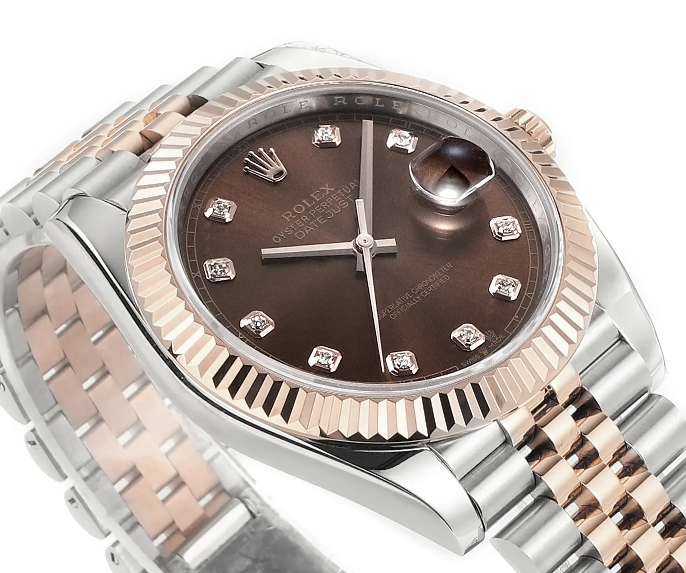 Breathable Rolex Datejust 41mm Watch – Brown Dial, Two-Tone Steel and Rose Gold, Fluted Bezel, Super Clone 153