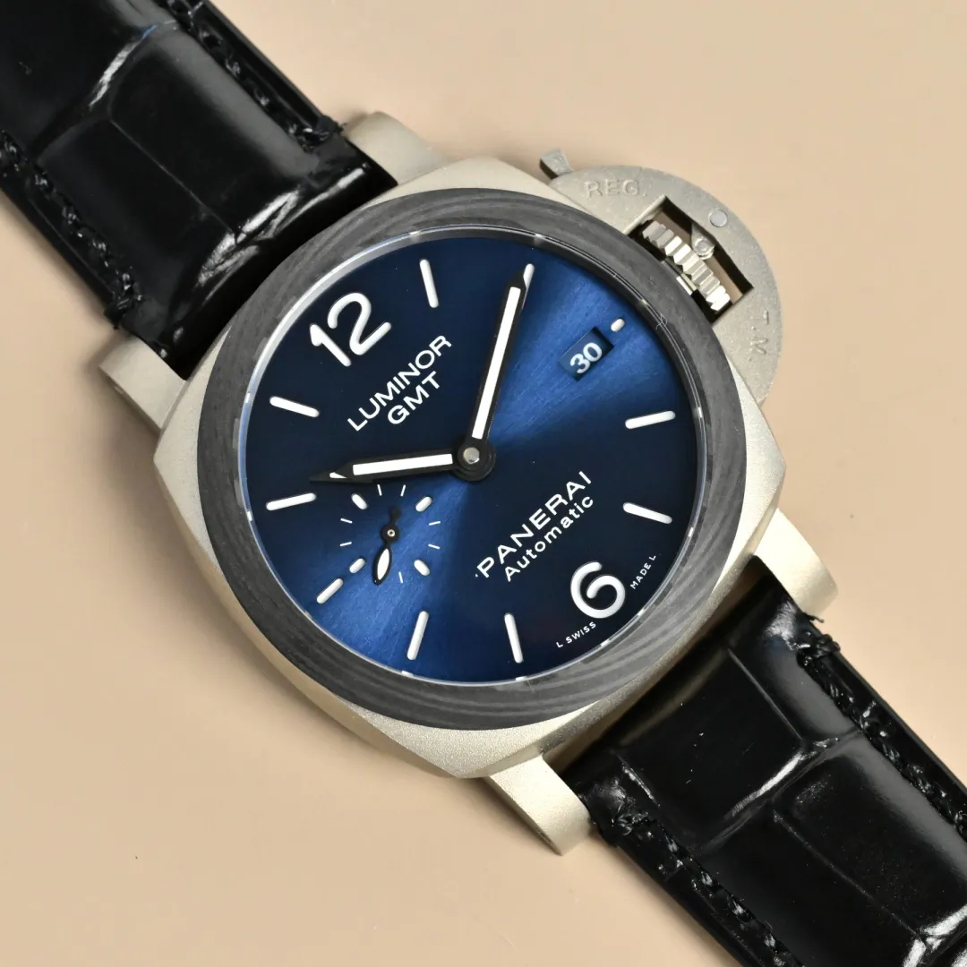 VS Factory Panerai Luminor GMT Automatic Blue Dial Stainless Steel Men’s Watch with Black Alligator Leather Strap Minimalist 791
