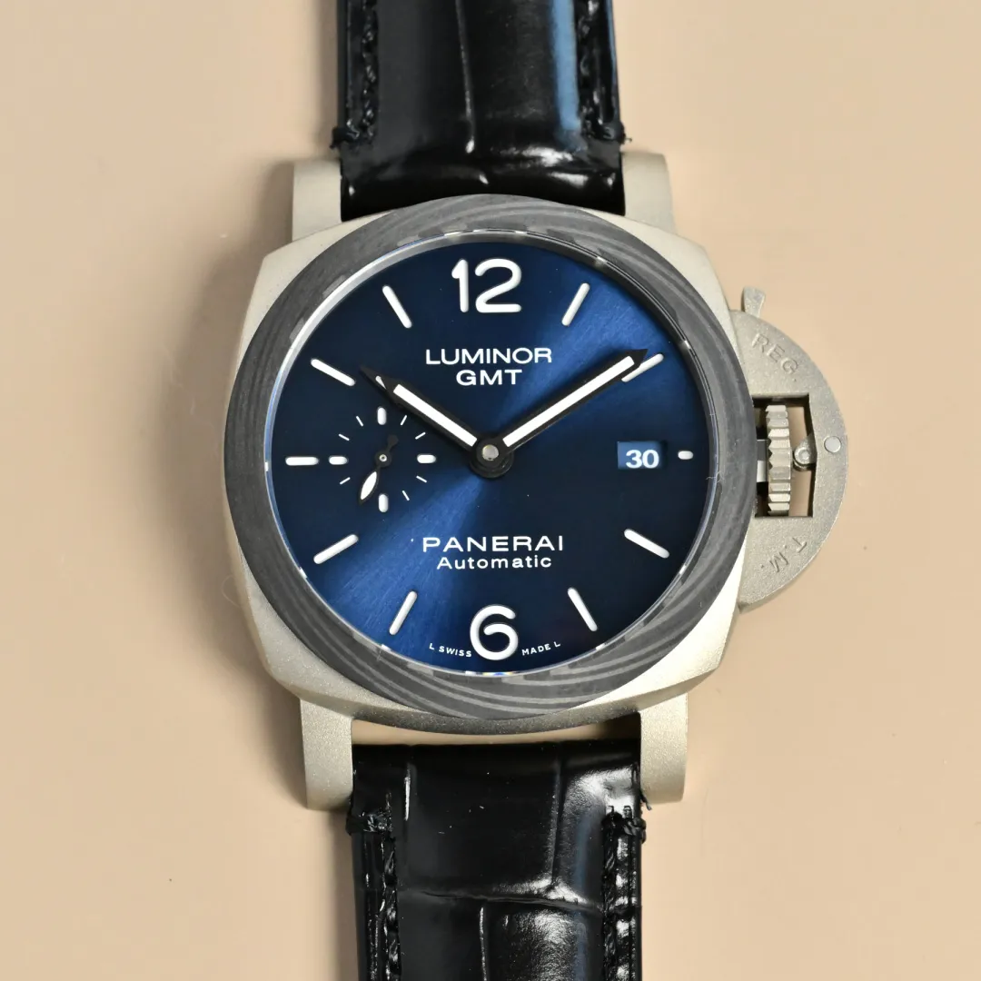 VS Factory Panerai Luminor GMT Automatic Blue Dial Stainless Steel Men’s Watch with Black Alligator Leather Strap Minimalist 791