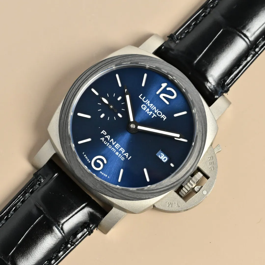 VS Factory Panerai Luminor GMT Automatic Blue Dial Stainless Steel Men’s Watch with Black Alligator Leather Strap Minimalist 791