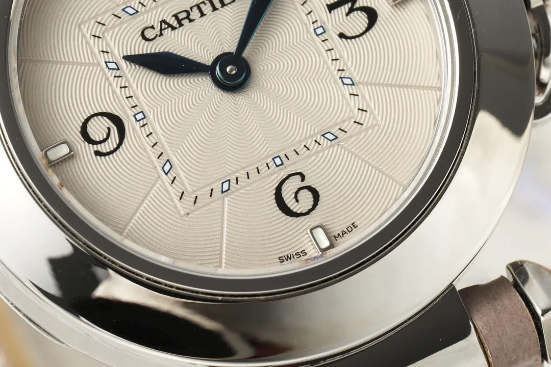 Cartier Pasha de Cartier Silver Case White Dial Blue Hands Beige Alligator Leather Strap Luxury Women’s Watch Popular 2804