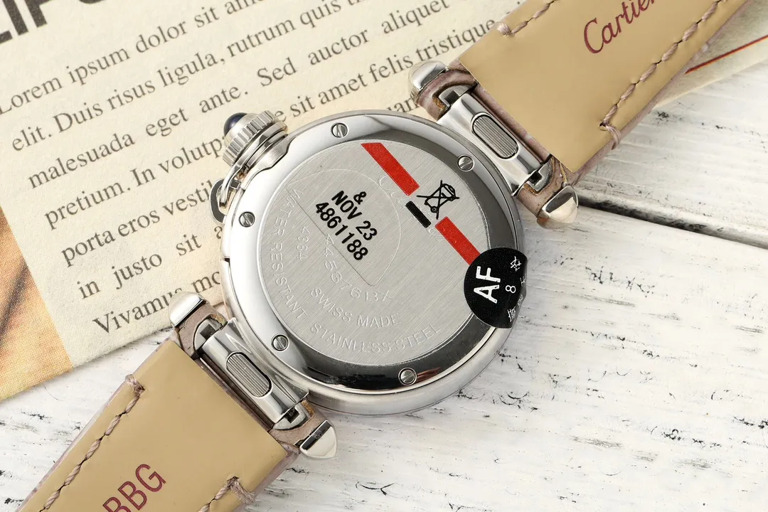 Cartier Pasha de Cartier Silver Case White Dial Blue Hands Beige Alligator Leather Strap Luxury Women’s Watch Popular 2804
