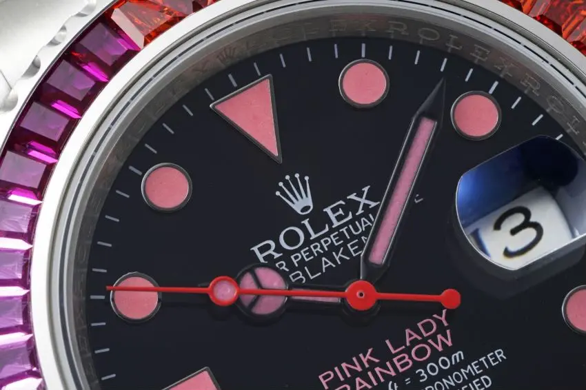 EasyCare Rolex Submariner Rainbow Bezel Watch – Black Dial with Pink Markers, 40mm Stainless Steel Case Timepieces 333