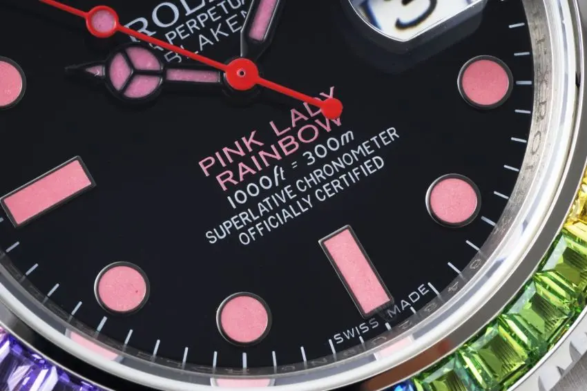 EasyCare Rolex Submariner Rainbow Bezel Watch – Black Dial with Pink Markers, 40mm Stainless Steel Case Timepieces 333