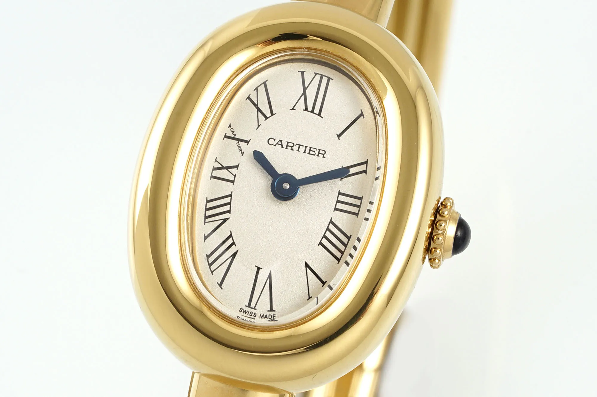 AF Factory Cartier Baignoire Yellow Gold Oval Bangle Watch with Cream Dial, Roman Numerals, and Black Cabochon Crown ModernLook 5431