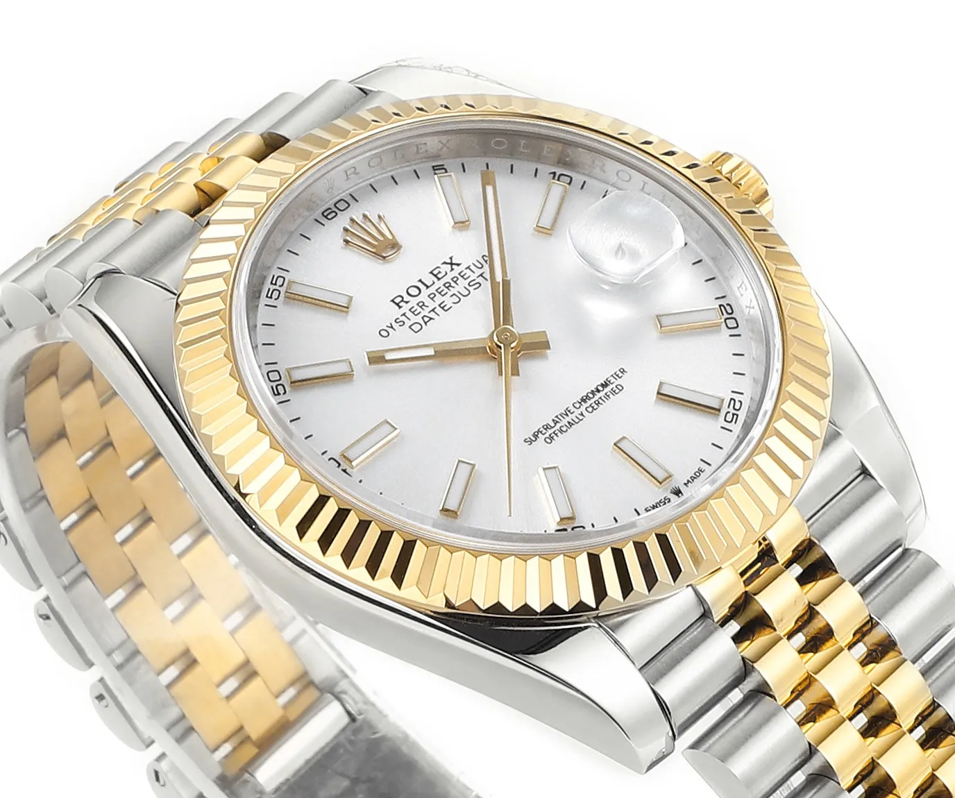 Unisex AR Factory Rolex Datejust 41mm Two-Tone Yellow Gold and Stainless Steel Fluted Bezel White Dial Jubilee Bracelet Luxury Watch 146