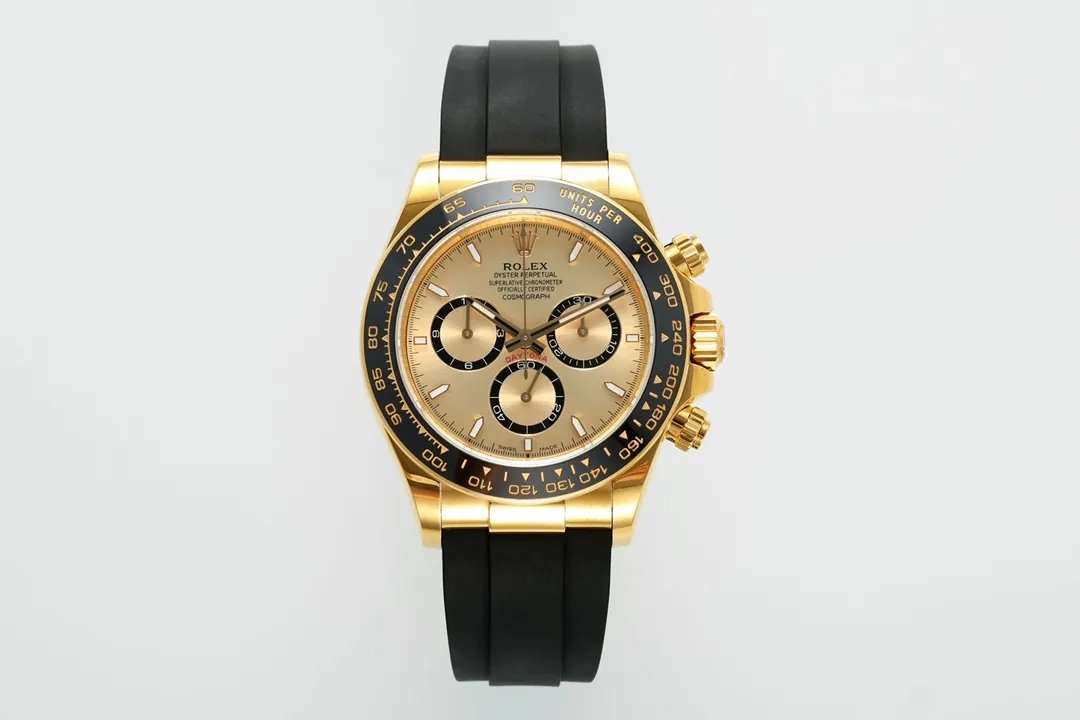 OnTrend VS Factory Rolex Cosmograph Daytona 18K Yellow Gold Chronograph Watch with Champagne Dial, Strap 43