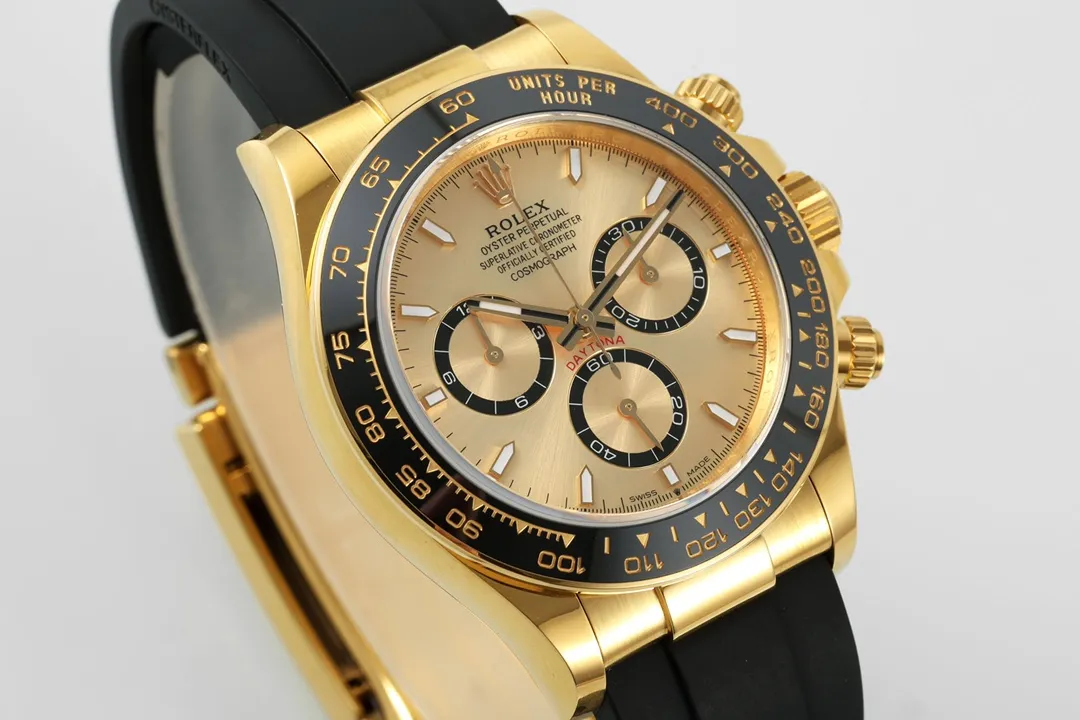 OnTrend VS Factory Rolex Cosmograph Daytona 18K Yellow Gold Chronograph Watch with Champagne Dial, Strap 43