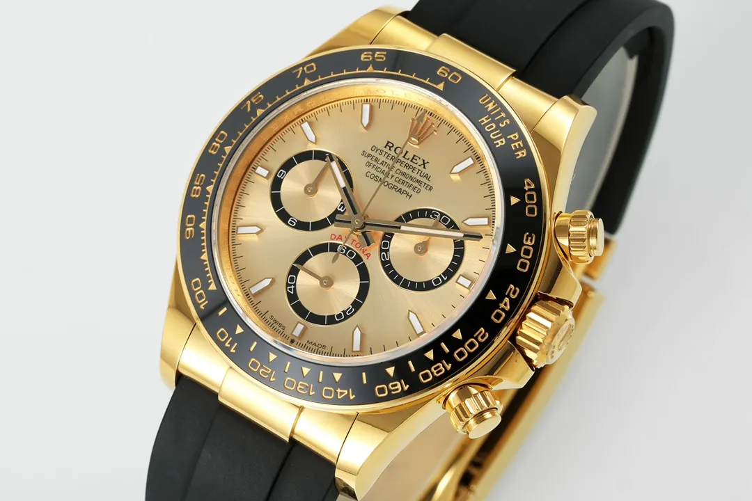 OnTrend VS Factory Rolex Cosmograph Daytona 18K Yellow Gold Chronograph Watch with Champagne Dial, Strap 43