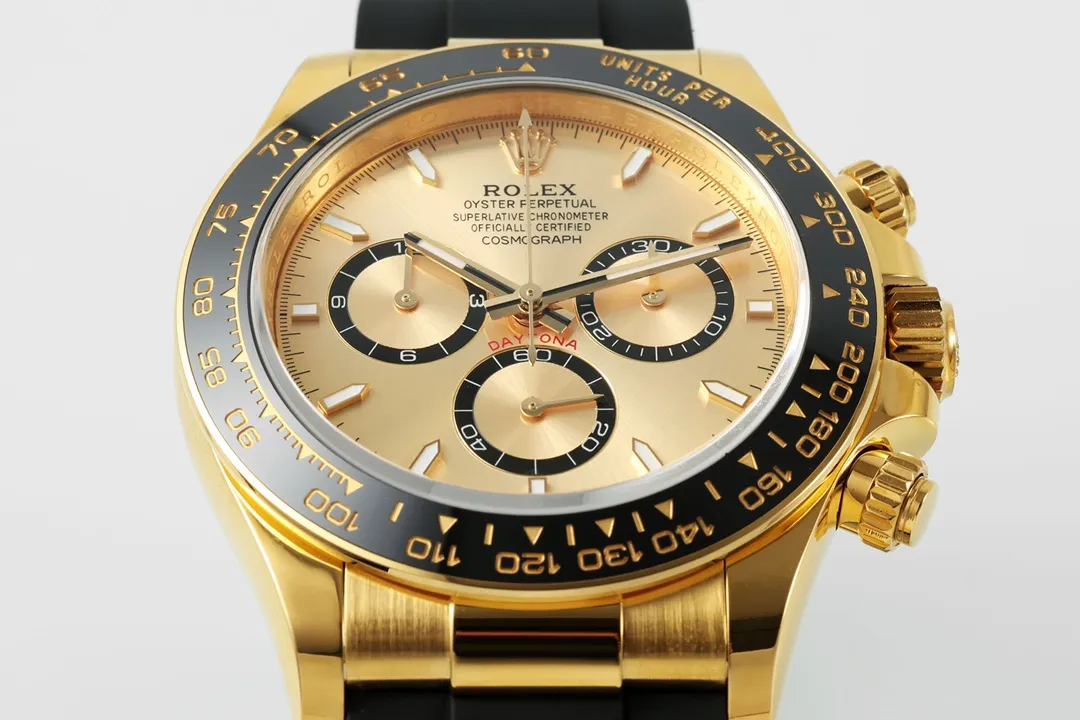 OnTrend VS Factory Rolex Cosmograph Daytona 18K Yellow Gold Chronograph Watch with Champagne Dial, Strap 43