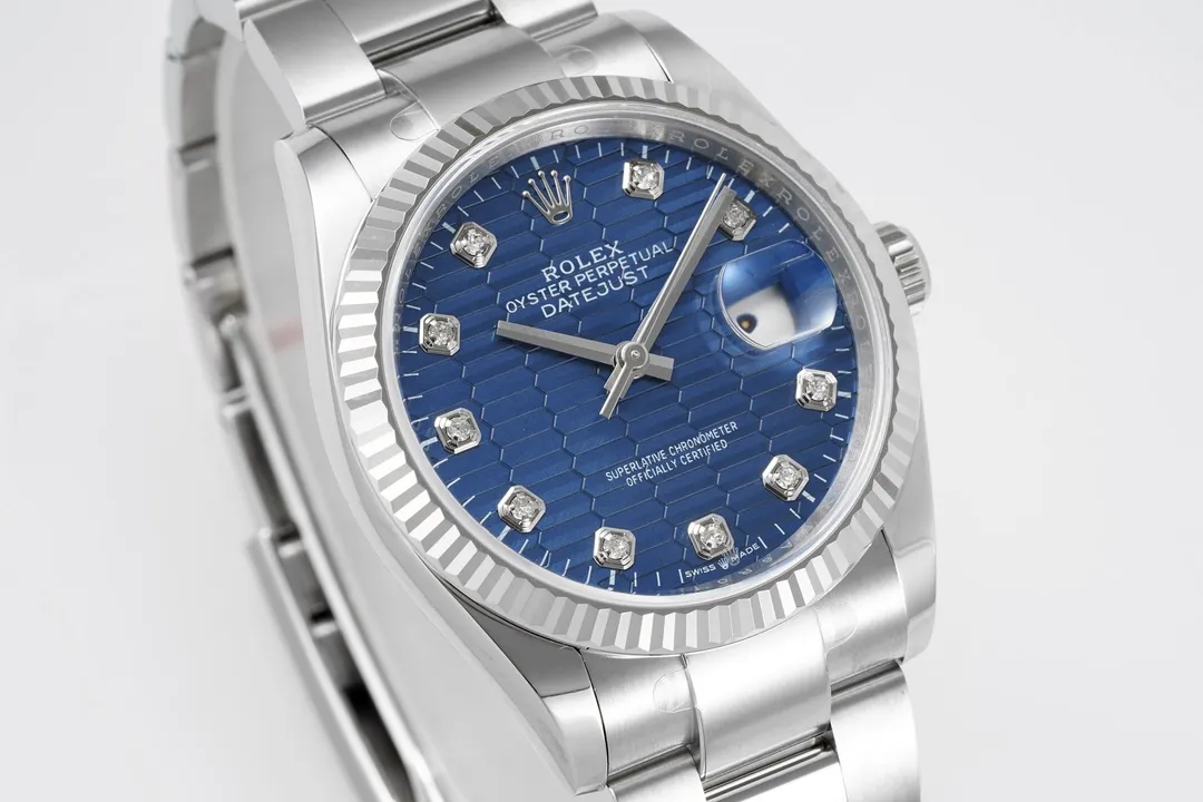 VS Factory Rolex Datejust 36mm Blue Diamond-Set Dial Stainless Steel Oyster Bracelet Men’s Watch MultiPurpose 4387