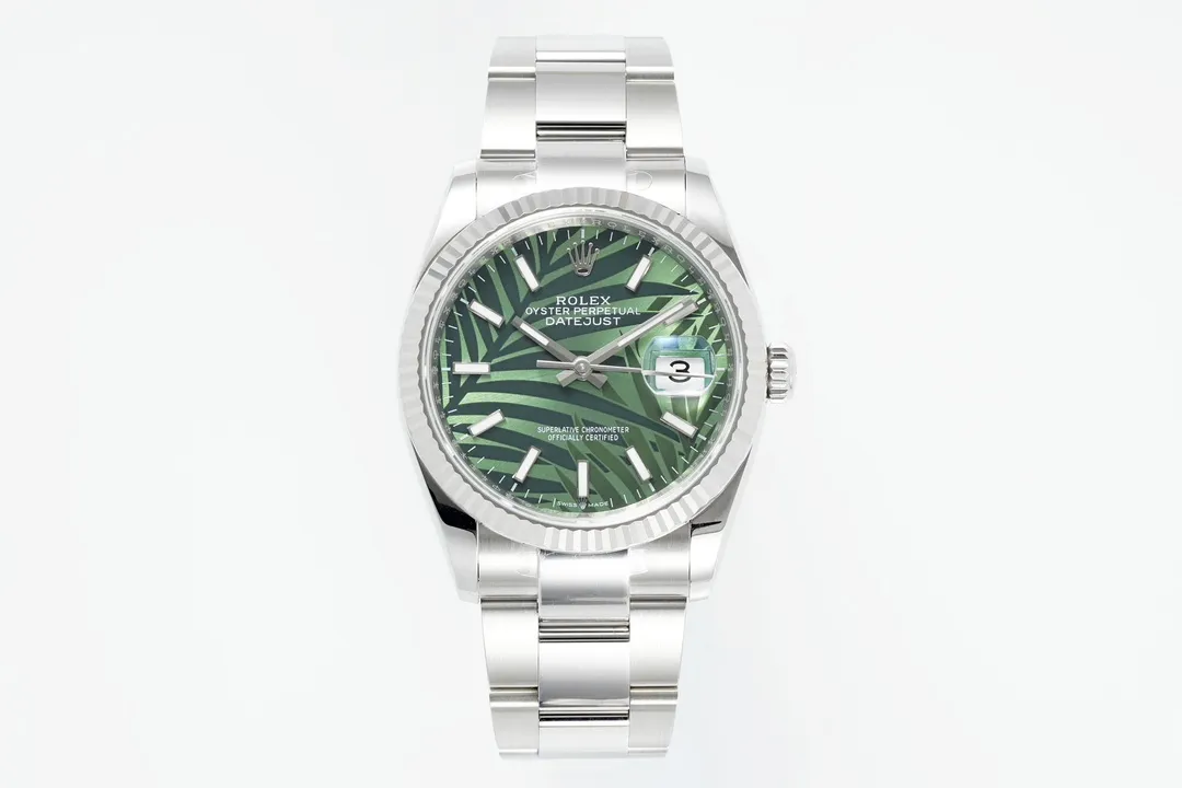 EasyCare VS Factory Rolex Datejust 36mm Green Palm Leaf Motif Dial Stainless Steel Oyster Bracelet Watch 4429