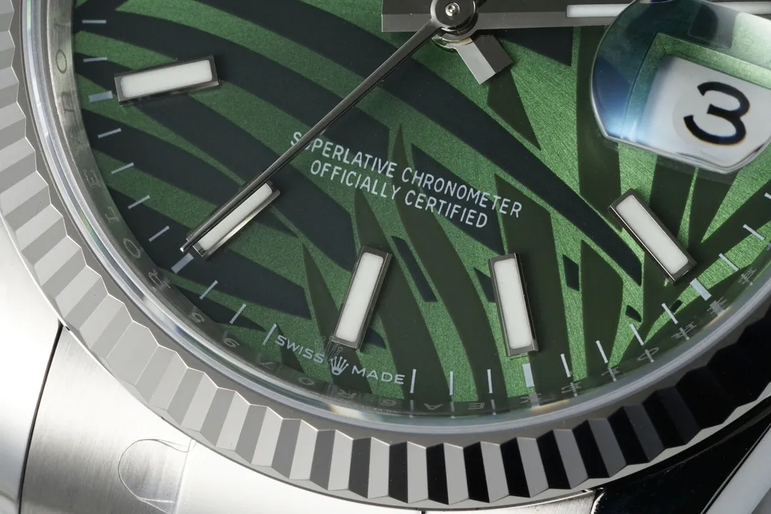 UrbanChic VS Factory Rolex Datejust 36mm Green Palm Leaf Motif Dial Stainless Steel Oyster Bracelet Watch 287
