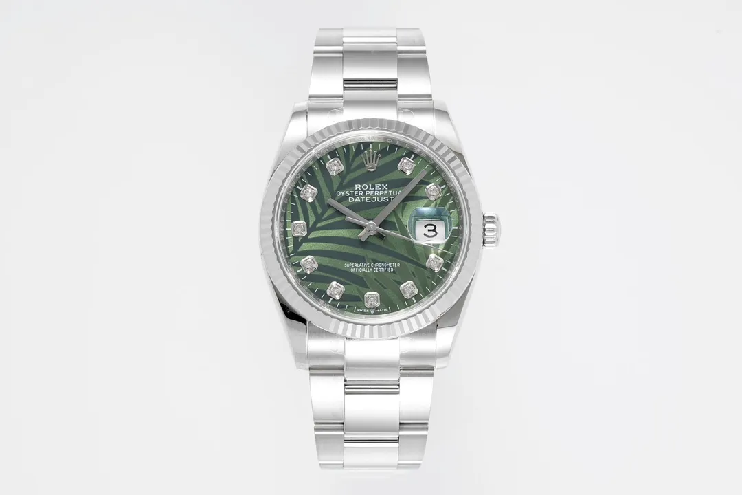 VS Factory Rolex Datejust 36mm Green Palm Motif Dial with Diamond Markers Stainless Steel Watch Refined 4430