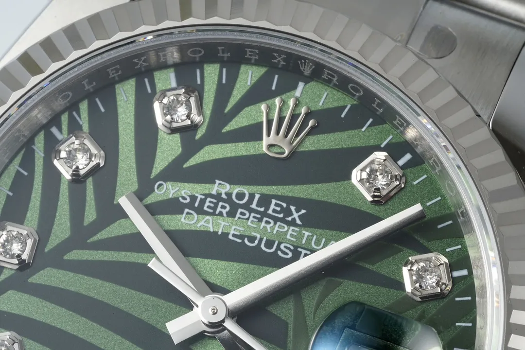 VS Factory Rolex Datejust 36mm Green Palm Motif Dial with Diamond Markers Stainless Steel Watch SunProtective 288