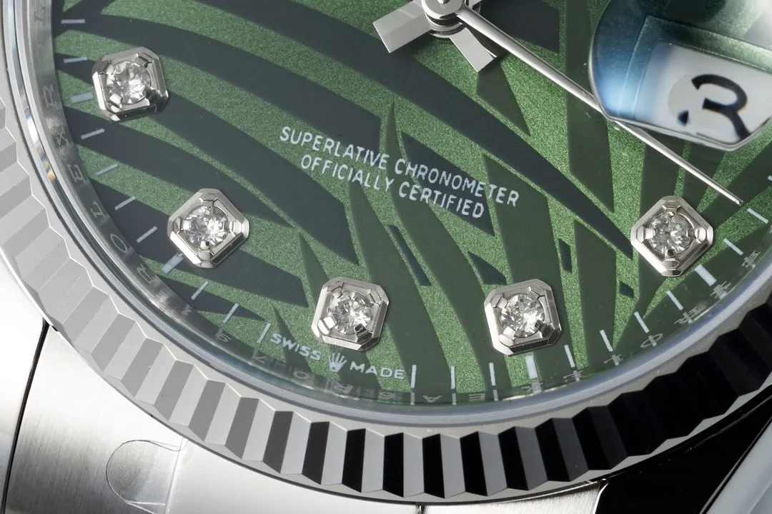 VS Factory Rolex Datejust 36mm Green Palm Motif Dial with Diamond Markers Stainless Steel Watch SunProtective 288