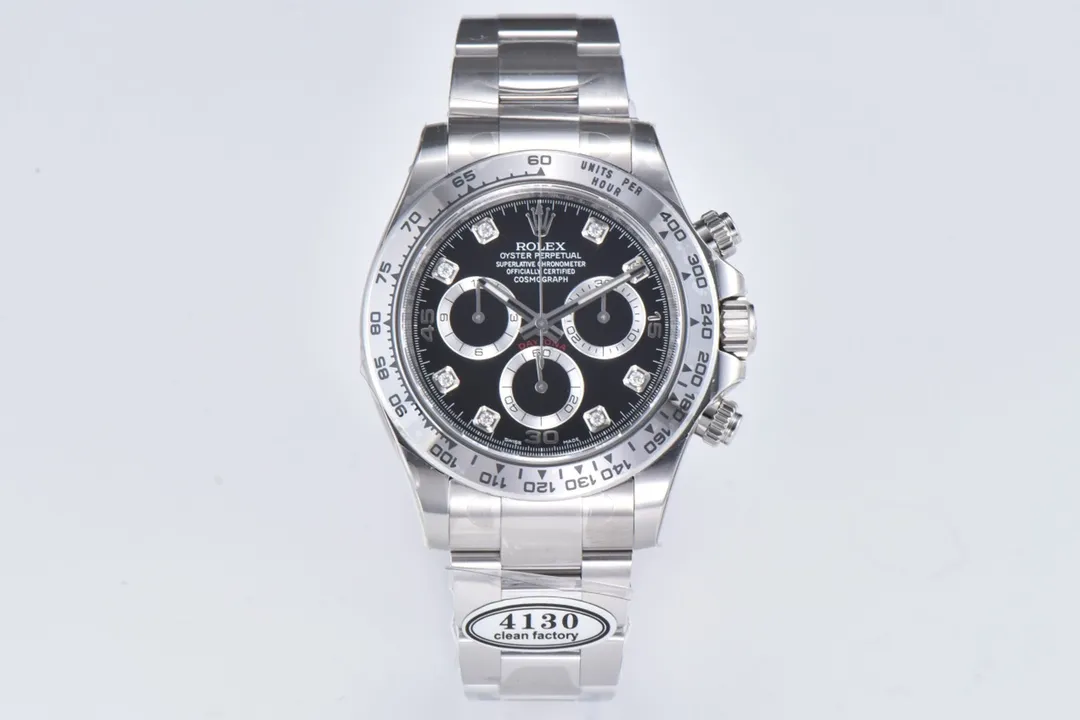 BT Factory Rolex Daytona Watch – Black Enamel Dial with Moissanite Diamonds by VSF Watches Brand FlexibleFit 4813