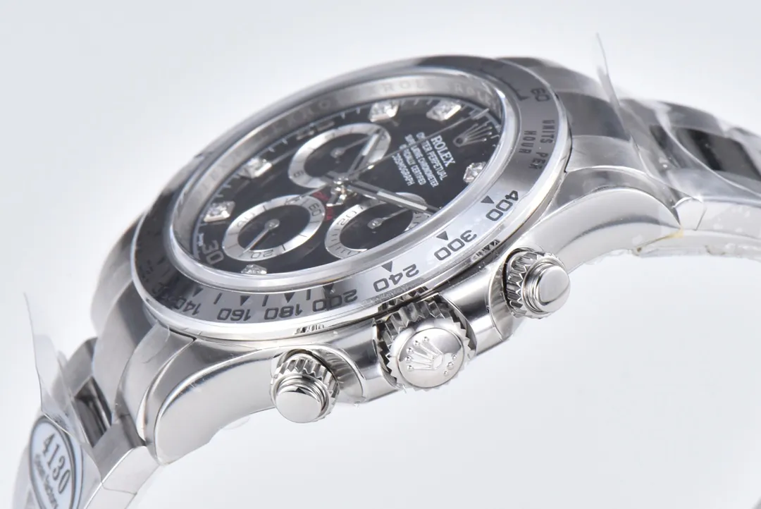 Breathable BT Factory Rolex Daytona Watch – Black Enamel Dial with Moissanite Diamonds by VSF Watches Brand 27