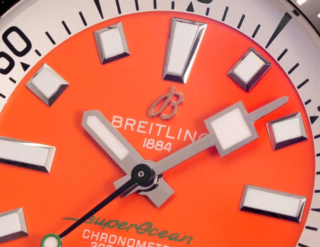 BLS Factory Breitling Superocean Automatic Orange Dial Green Rubber Strap Men’s Diver Watch Breathable 2652