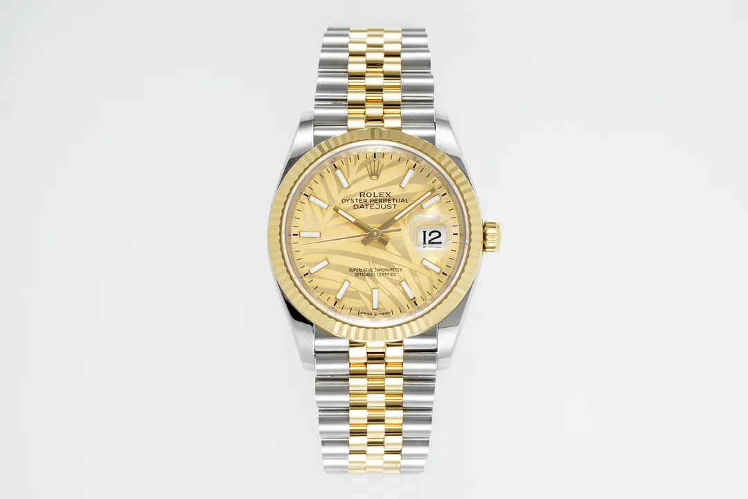 VS Factory Rolex Datejust 36mm Yellow Gold and Stainless Steel Champagne Palm Motif Watch Fashionable 4427