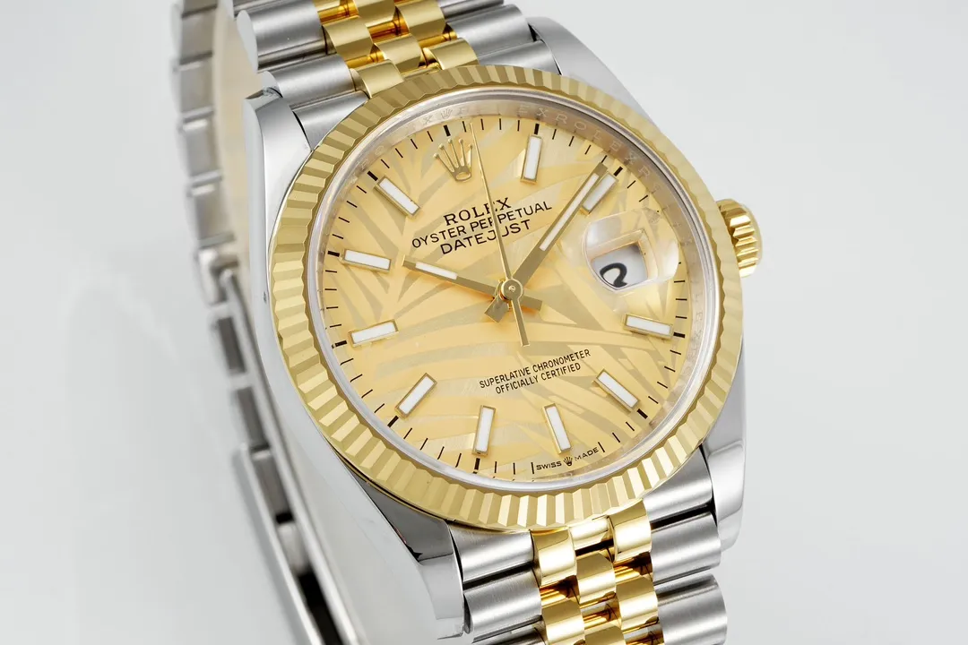 VS Factory Rolex Datejust 36mm Yellow Gold and Stainless Steel Champagne Palm Motif Watch Fashionable 4427