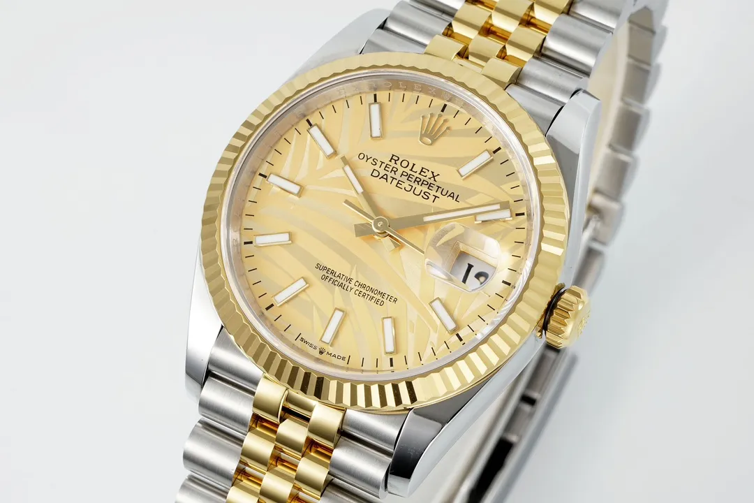 VS Factory Rolex Datejust 36mm Yellow Gold and Stainless Steel Champagne Palm Motif Watch Fashionable 4427
