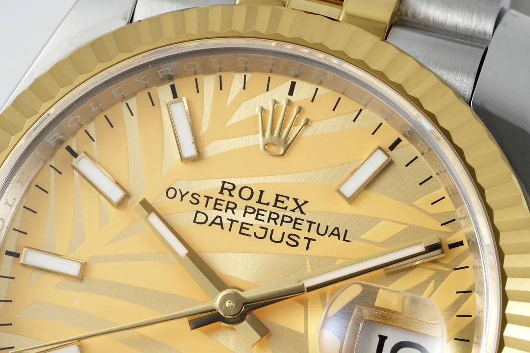 VS Factory Rolex Datejust 36mm Yellow Gold and Stainless Steel Champagne Palm Motif Watch Fashionable 4427