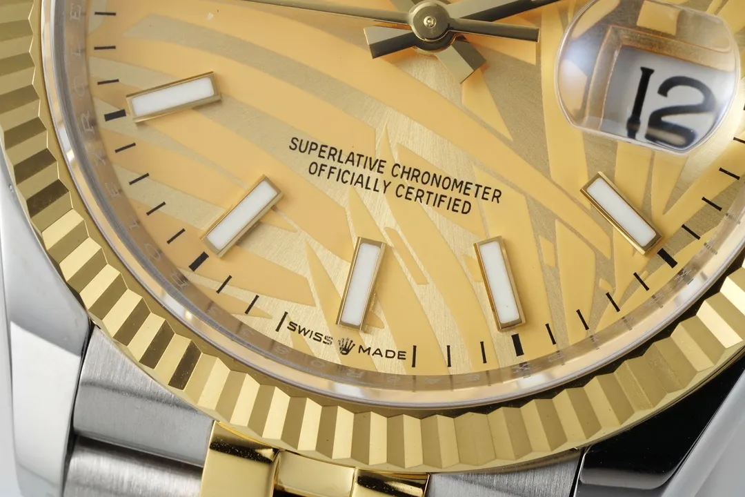 VS Factory Rolex Datejust 36mm Yellow Gold and Stainless Steel Champagne Palm Motif Watch Fashionable 4427