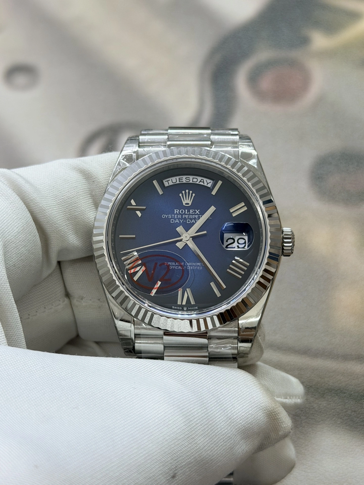 WellDesigned CBD Factory Rolex Day-Date 40mm White Gold Gradient Blue Roman Dial (228239) 1:1 Super Clone – DD3255 Movement 122