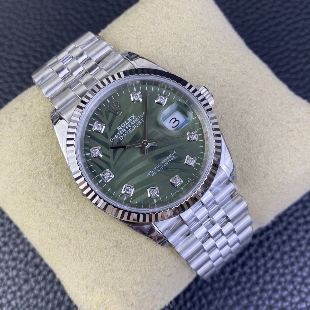 CBD Factory Rolex Datejust 36mm Olive Green Palm Motif Diamond Dial Jubilee Bracelet (126234) 1:1 Super Clone – DD3235 Movement Breathable 103