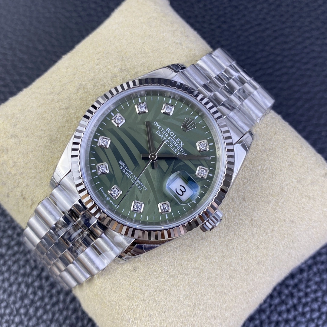 CBD Factory Rolex Datejust 36mm Olive Green Palm Motif Diamond Dial Jubilee Bracelet (126234) 1:1 Super Clone – DD3235 Movement Breathable 103