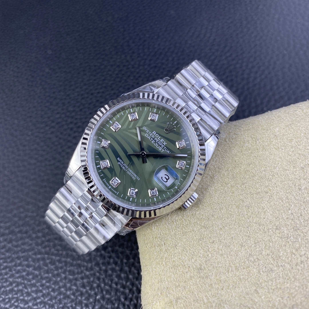 CBD Factory Rolex Datejust 36mm Olive Green Palm Motif Diamond Dial Jubilee Bracelet (126234) 1:1 Super Clone – DD3235 Movement Breathable 103