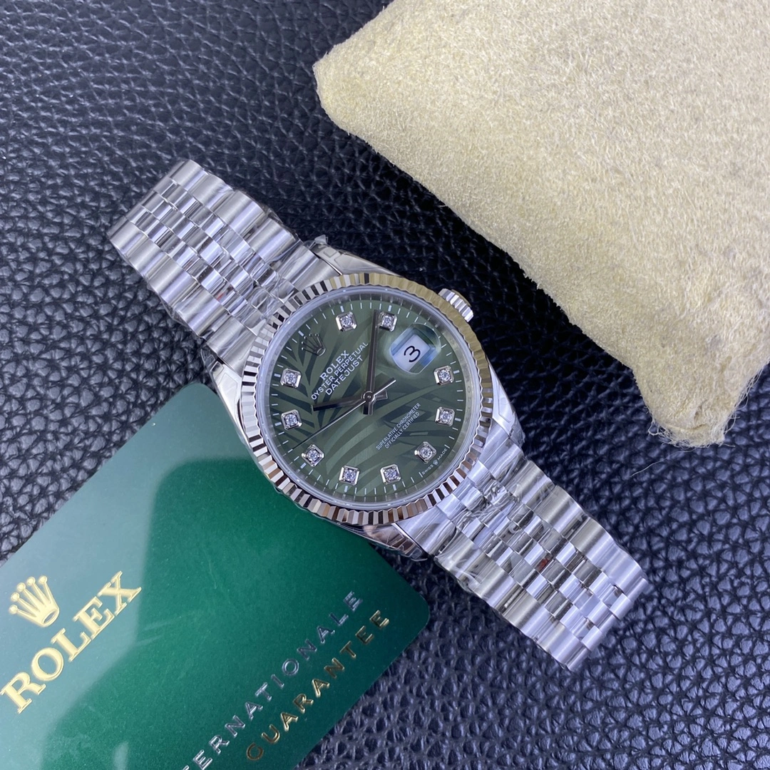 CBD Factory Rolex Datejust 36mm Olive Green Palm Motif Diamond Dial Jubilee Bracelet (126234) 1:1 Super Clone – DD3235 Movement Breathable 103