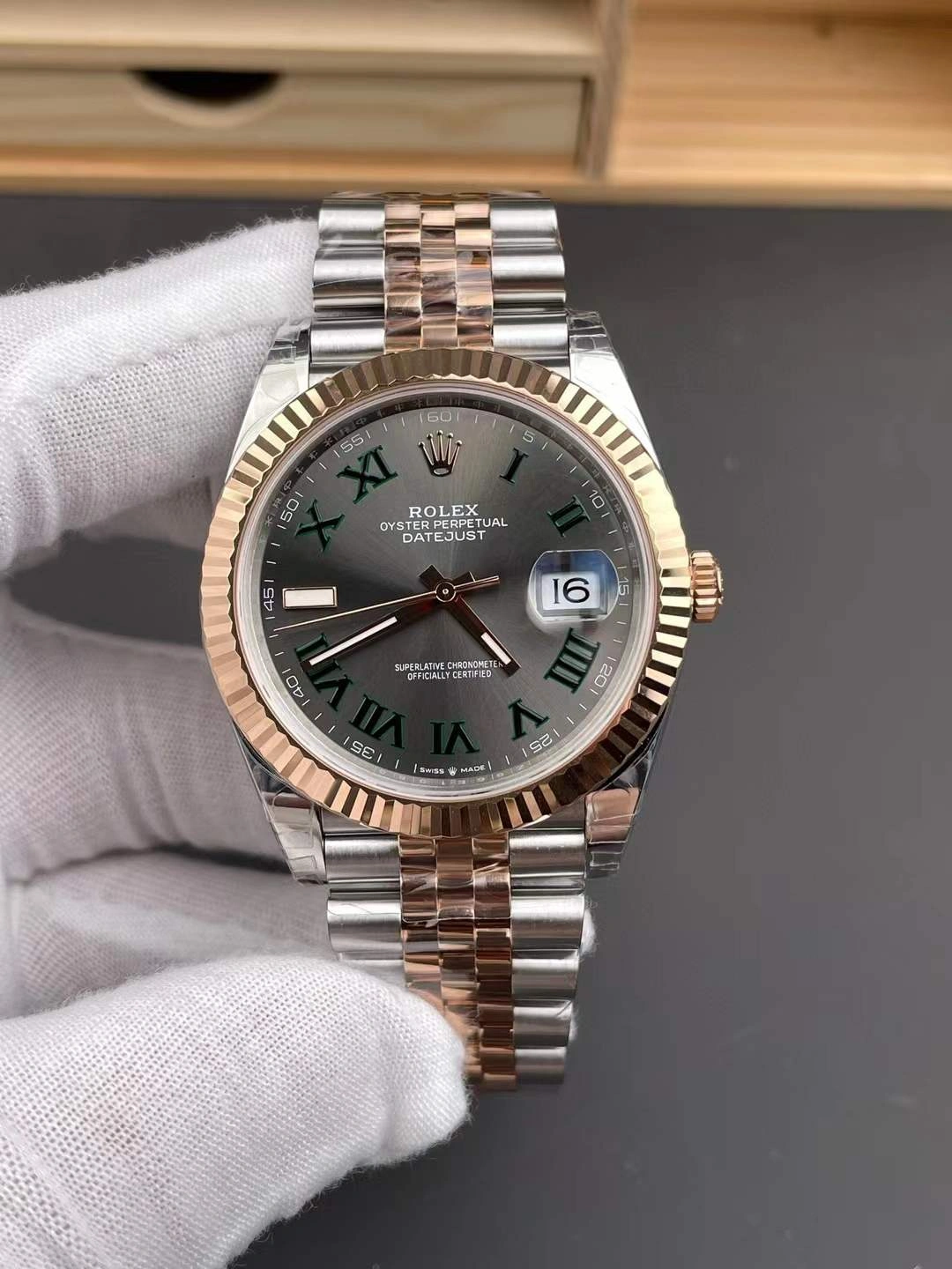 Timeless CBD Factory Rolex Datejust 41 Slate Grey”Wimbledon”Two-Tone Everose Gold (126331) 1:1 Super Clone – DD3235 Movement 40
